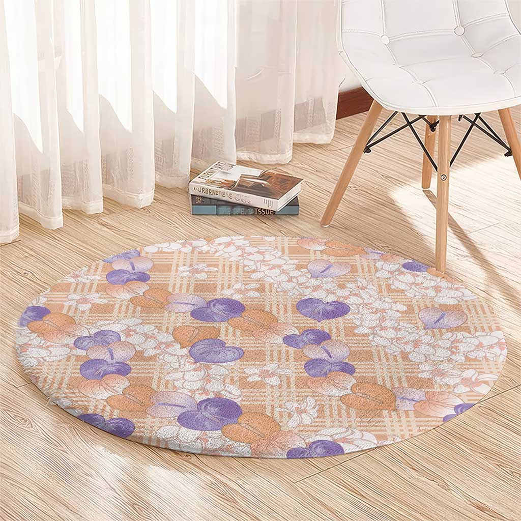 Anthurium Plumeria Lei Pastel Round Carpet Orange Hawaiian Splendid Palaka