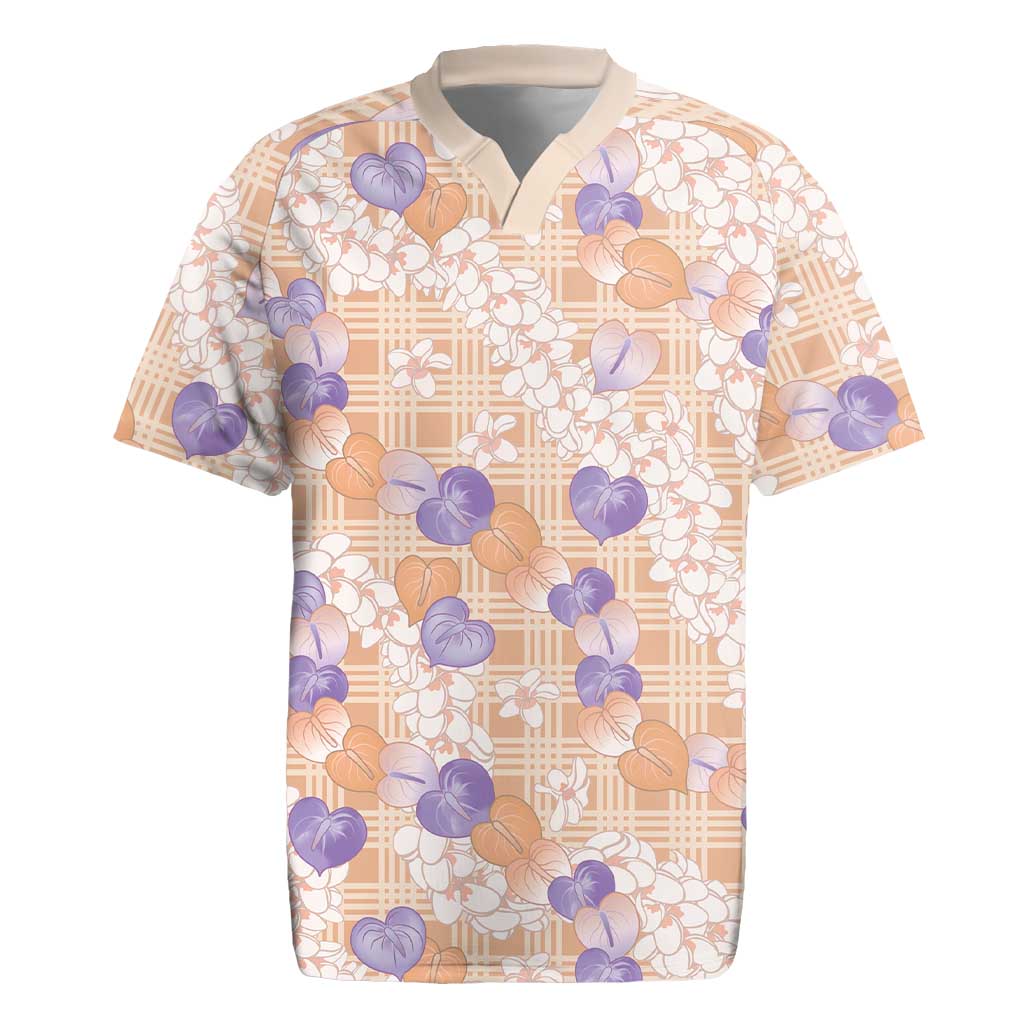 Anthurium Plumeria Lei Pastel Rugby Jersey Orange Hawaiian Splendid Palaka LT01 Orange - Polynesian Pride