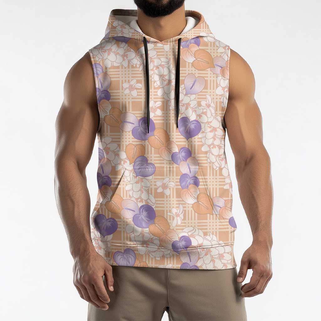 Anthurium Plumeria Lei Pastel Sleeveless Hoodie Orange Hawaiian Splendid Palaka