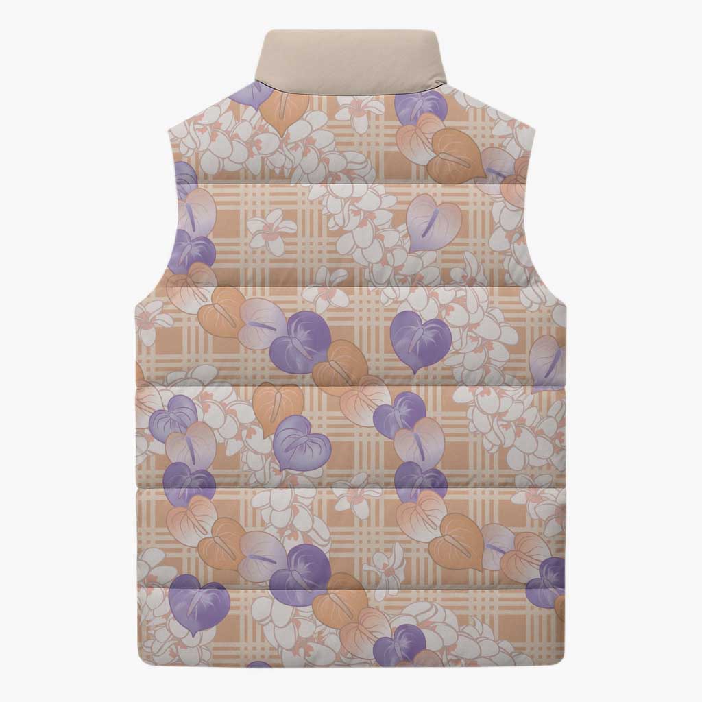 Anthurium Plumeria Lei Pastel Sleeveless Puffer Jacket Orange Hawaiian Splendid Palaka