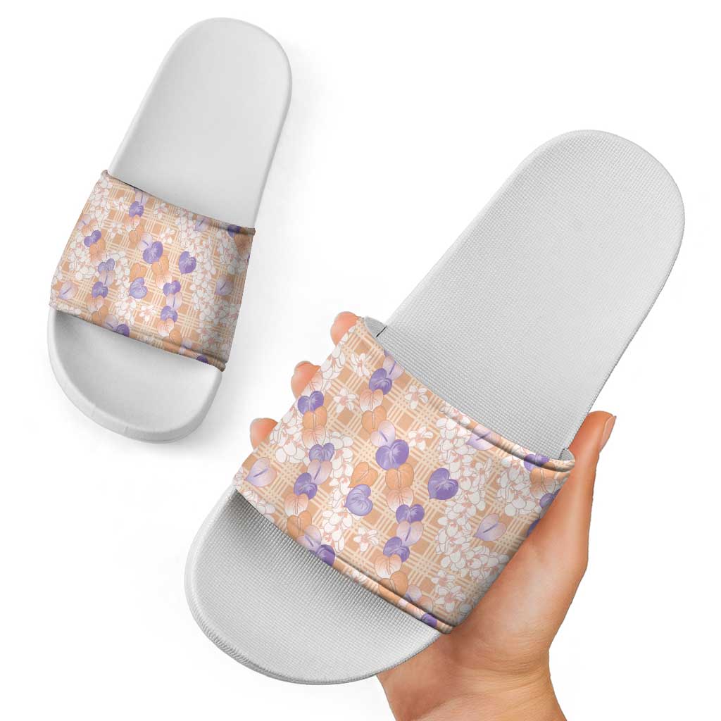 Anthurium Plumeria Lei Pastel Slide Sandals Orange Hawaiian Splendid Palaka LT01 - Polynesian Pride