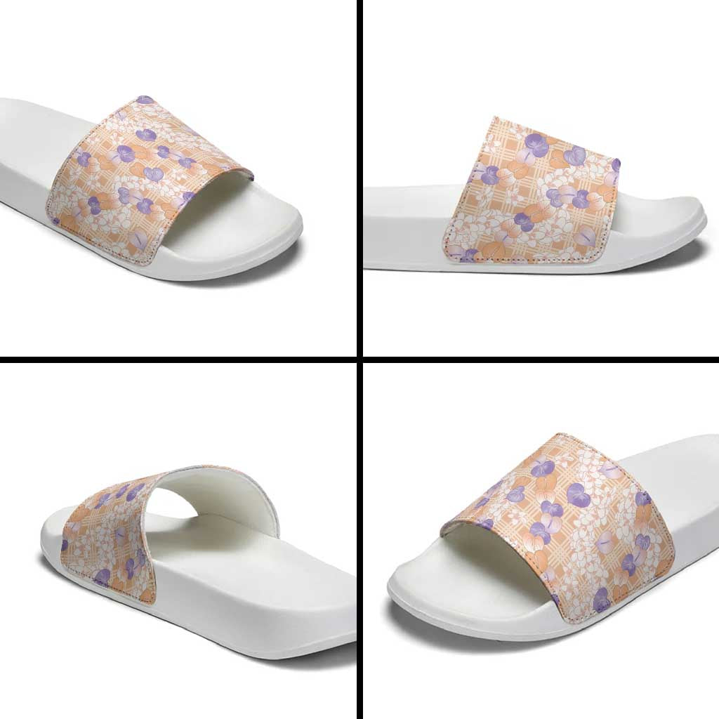 Anthurium Plumeria Lei Pastel Slide Sandals Orange Hawaiian Splendid Palaka LT01 - Polynesian Pride