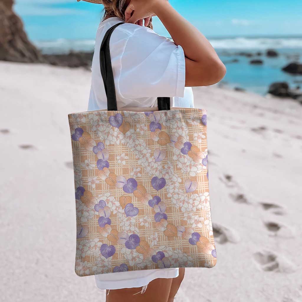 Anthurium Plumeria Lei Pastel Tote Bag Orange Hawaiian Splendid Palaka LT01 - Polynesian Pride