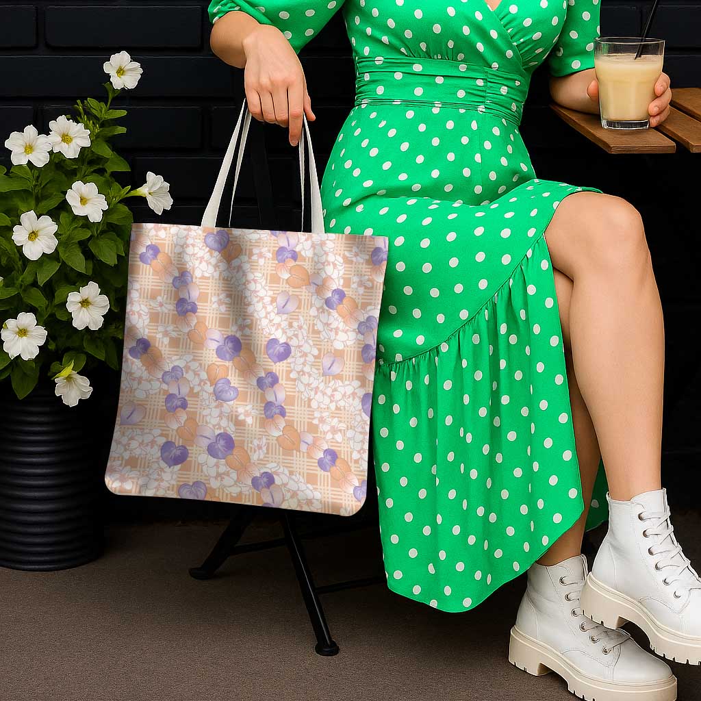 Anthurium Plumeria Lei Pastel Tote Bag Orange Hawaiian Splendid Palaka LT01 - Polynesian Pride