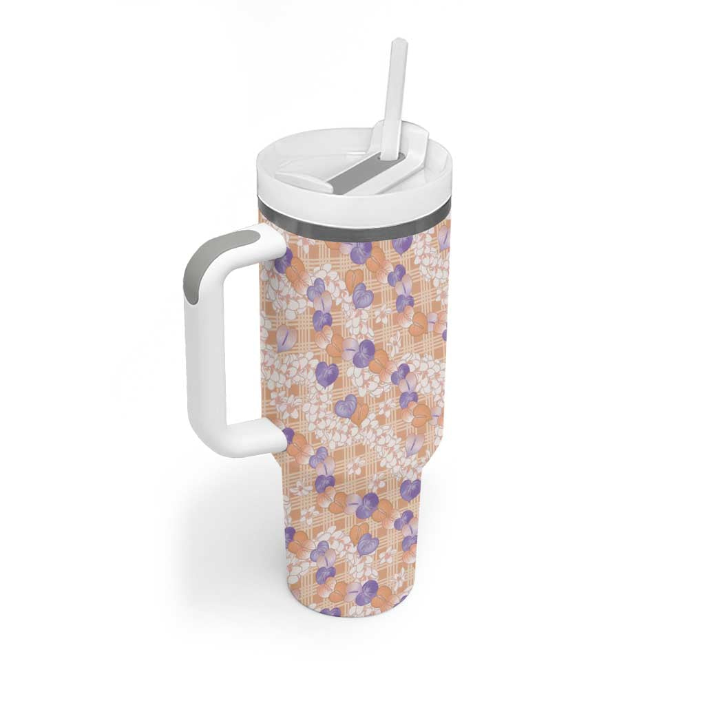 Anthurium Plumeria Lei Pastel Tumbler With Handle Orange Hawaiian Splendid Palaka