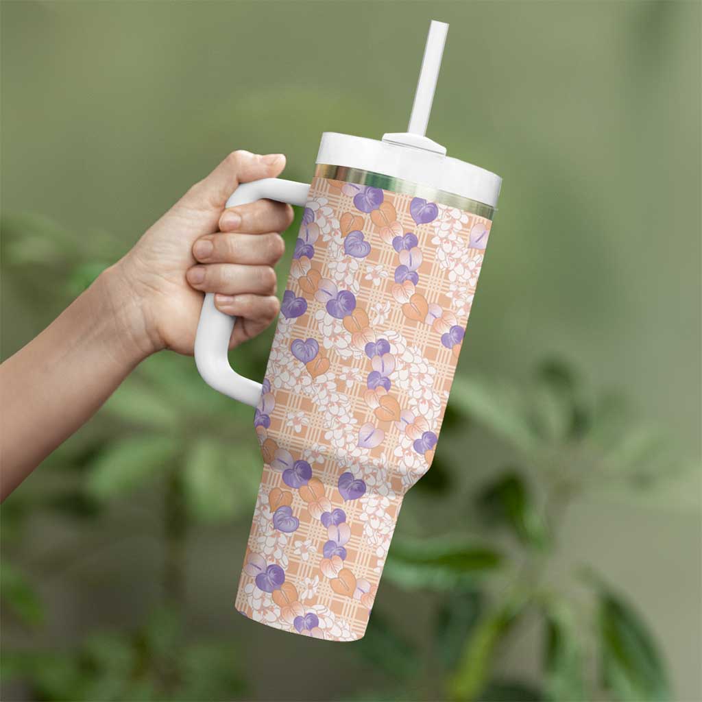 Anthurium Plumeria Lei Pastel Tumbler With Handle Orange Hawaiian Splendid Palaka