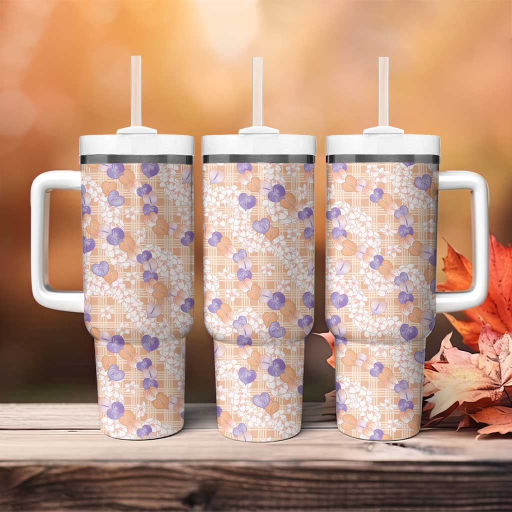 Anthurium Plumeria Lei Pastel Tumbler With Handle Orange Hawaiian Splendid Palaka