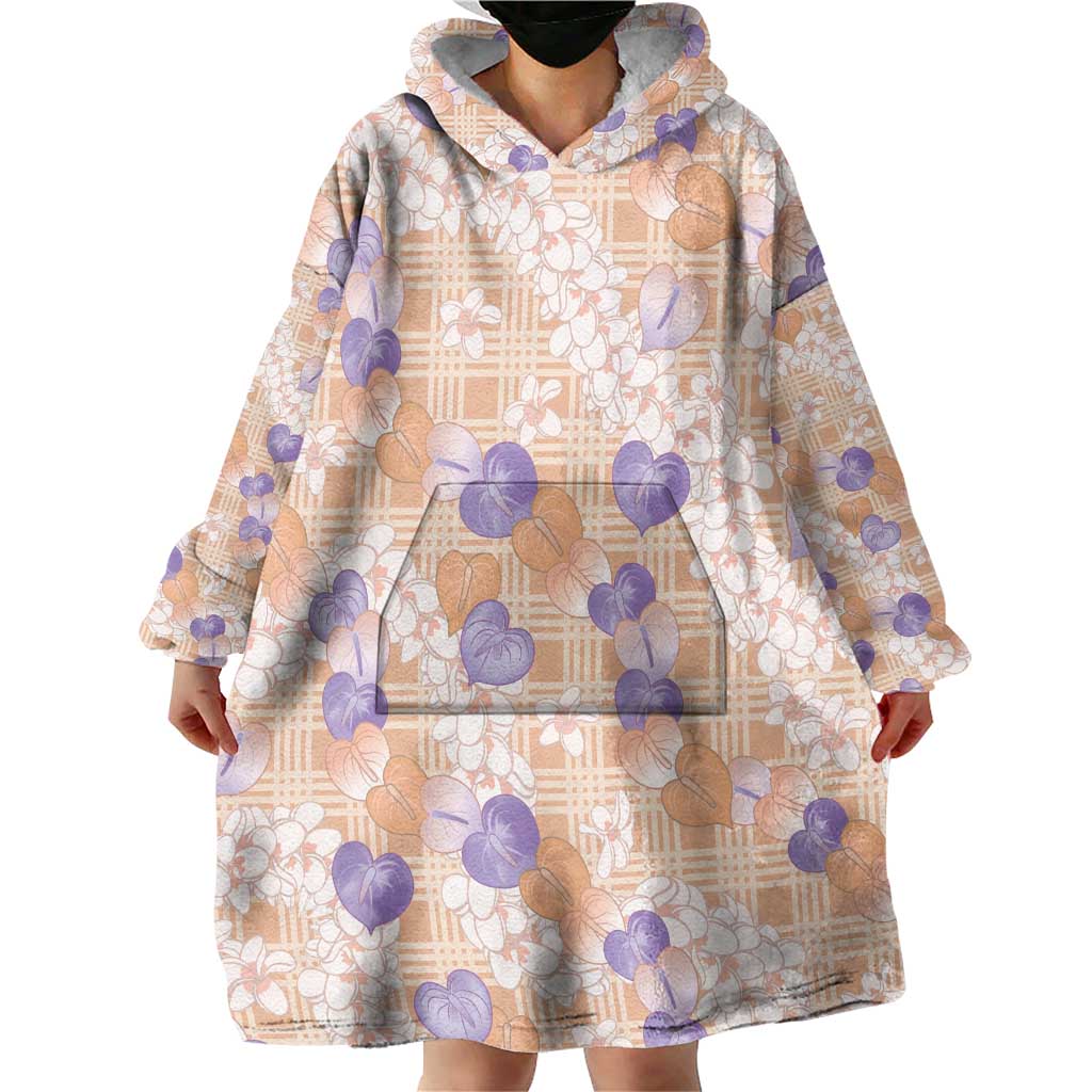 Anthurium Plumeria Lei Pastel Wearable Blanket Hoodie Orange Hawaiian Splendid Palaka