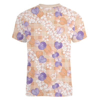 Anthurium Plumeria Lei Pastel Women V-Neck T-Shirt Orange Hawaiian Splendid Palaka