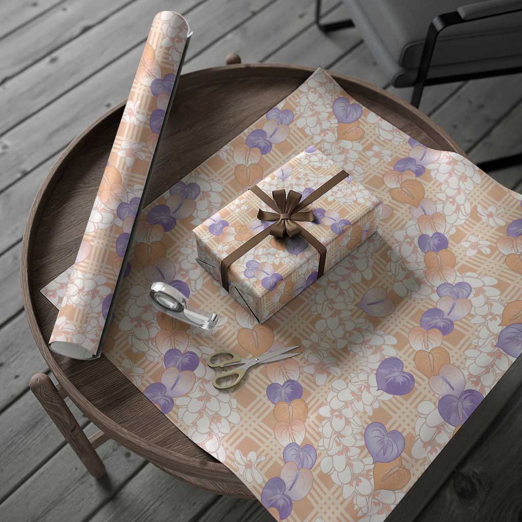 Anthurium Plumeria Lei Pastel Wrapping Paper Orange Hawaiian Splendid Palaka
