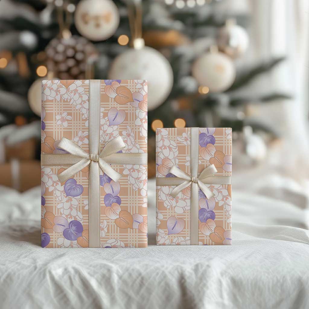 Anthurium Plumeria Lei Pastel Wrapping Paper Orange Hawaiian Splendid Palaka