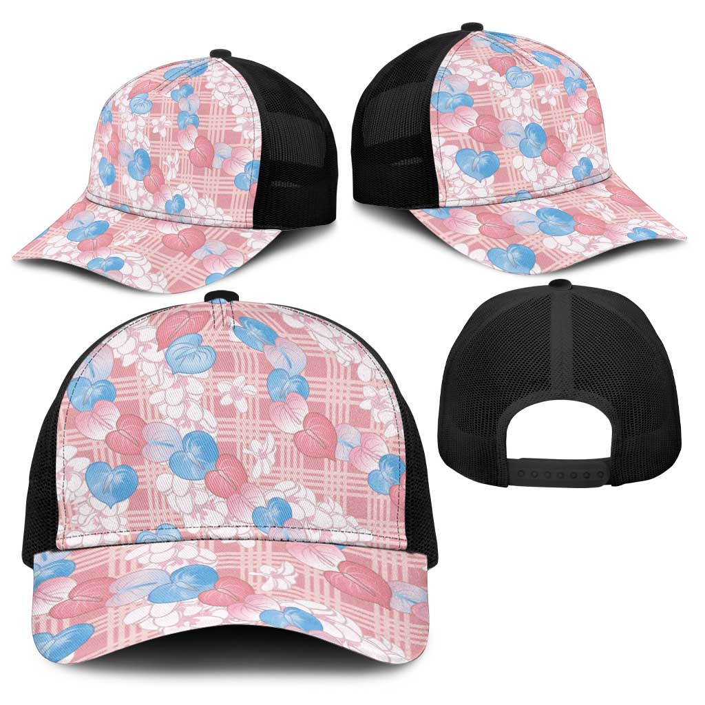 Anthurium Plumeria Lei Pastel Baseball Net Cap Pink Hawaiian Splendid Palaka