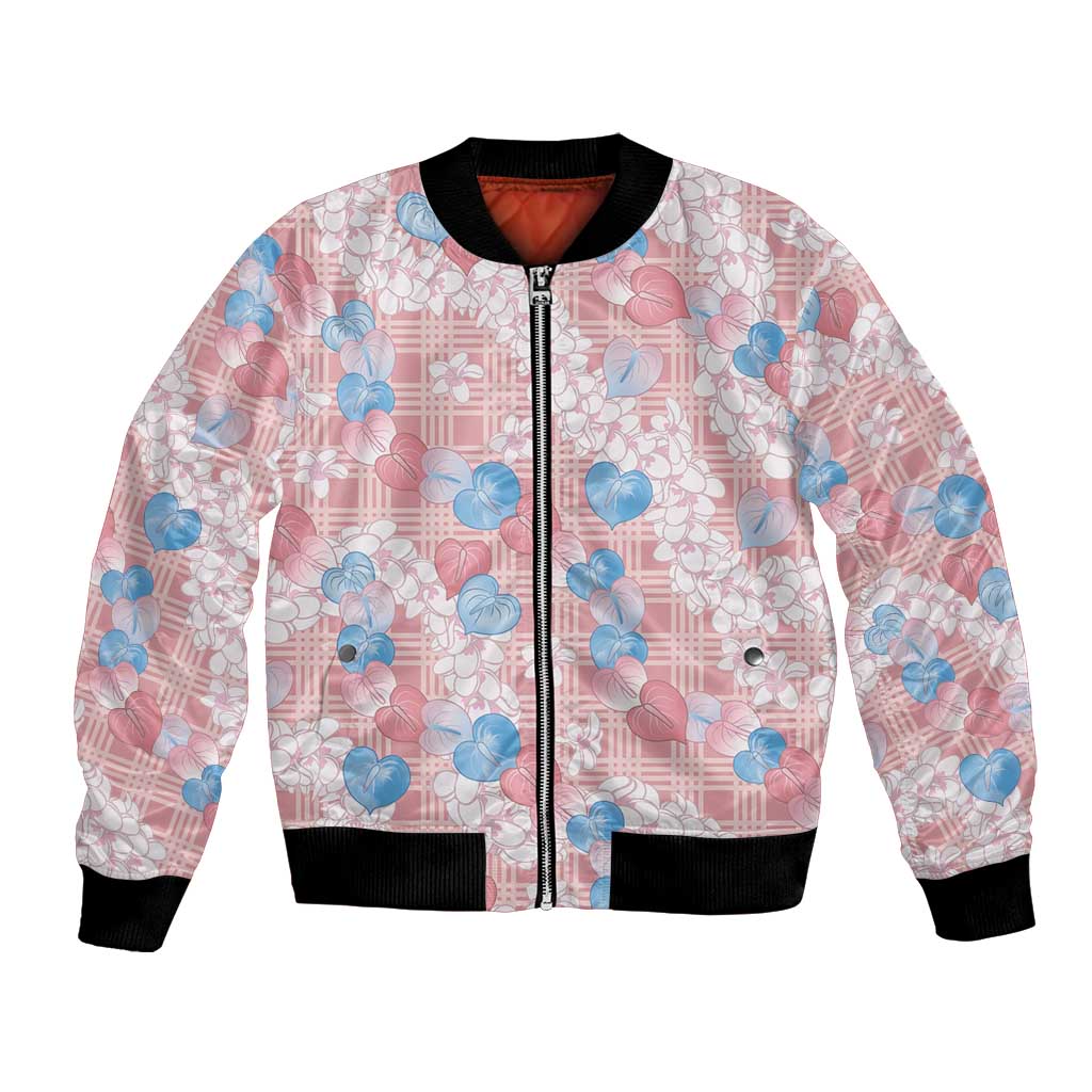 Anthurium Plumeria Lei Pastel Bomber Jacket Pink Hawaiian Splendid Palaka