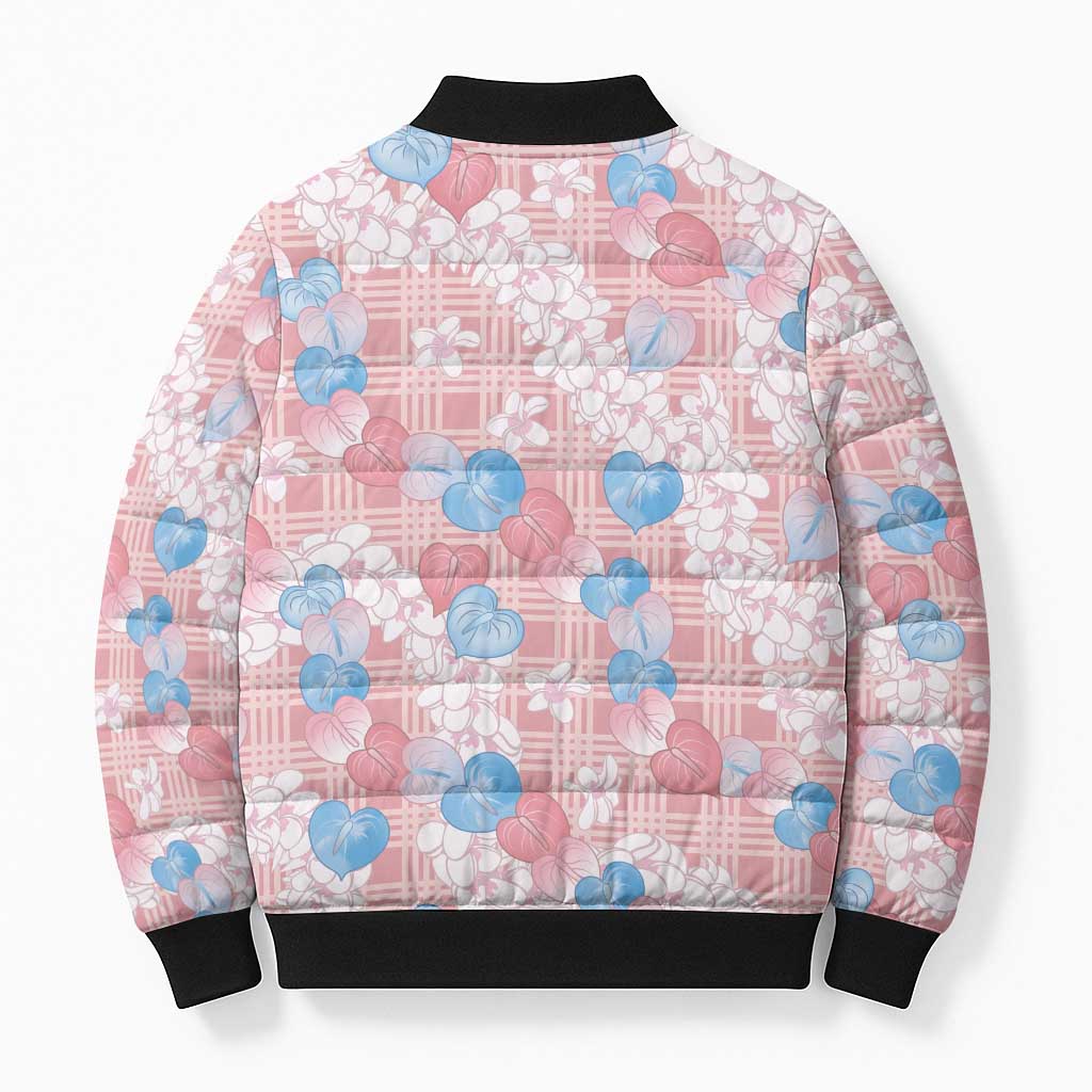 Anthurium Plumeria Lei Pastel Bomber Puffer Jacket Pink Hawaiian Splendid Palaka