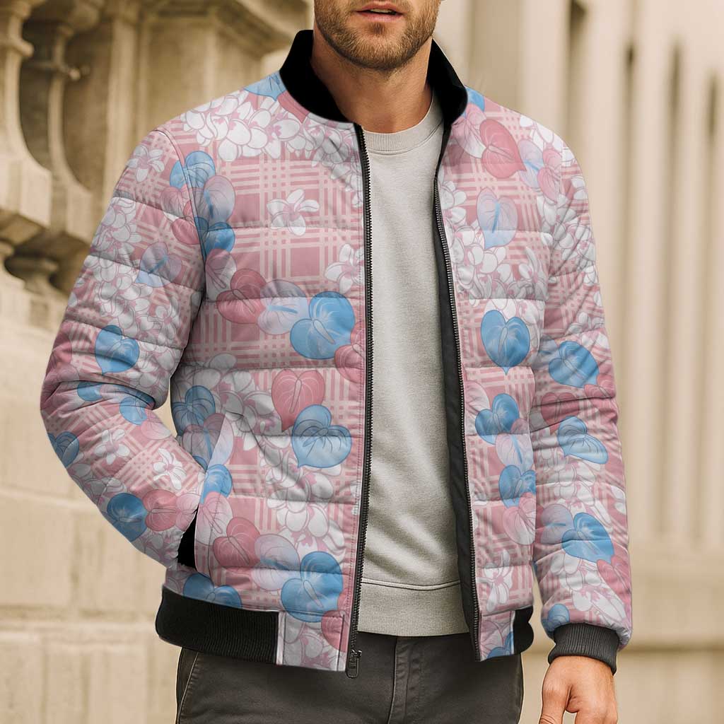 Anthurium Plumeria Lei Pastel Bomber Puffer Jacket Pink Hawaiian Splendid Palaka