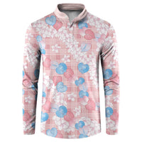 Anthurium Plumeria Lei Pastel Button Sweatshirt Pink Hawaiian Splendid Palaka