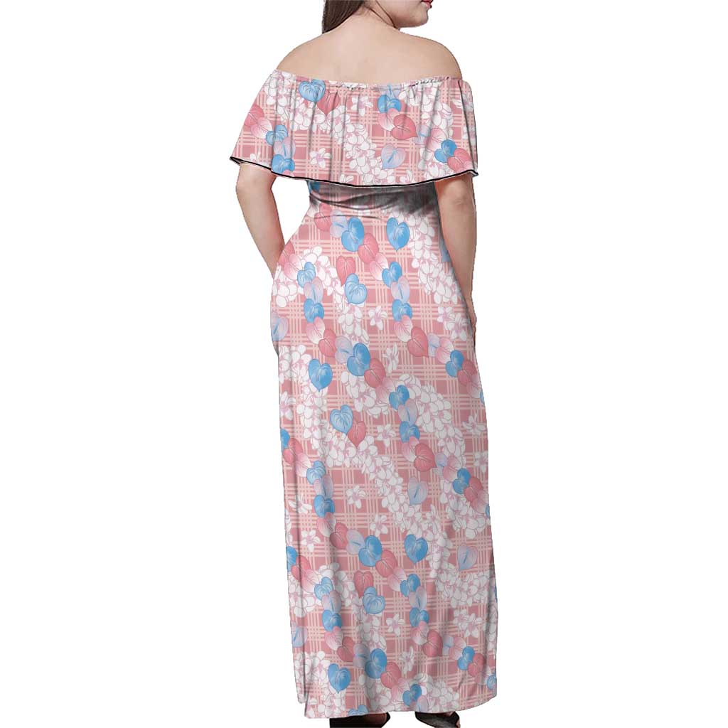Anthurium Plumeria Lei Pastel Family Matching Off Shoulder Maxi Dress and Hawaiian Shirt Pink Hawaiian Splendid Palaka