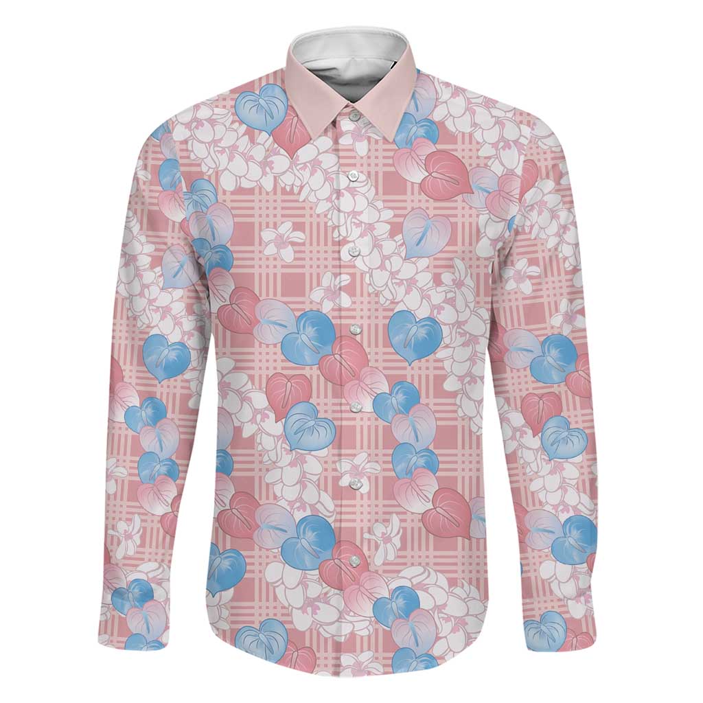 Anthurium Plumeria Lei Pastel Family Matching Off Shoulder Short Dress and Hawaiian Shirt Pink Hawaiian Splendid Palaka