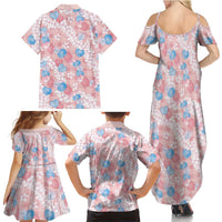 Anthurium Plumeria Lei Pastel Family Matching Summer Maxi Dress and Hawaiian Shirt Pink Hawaiian Splendid Palaka