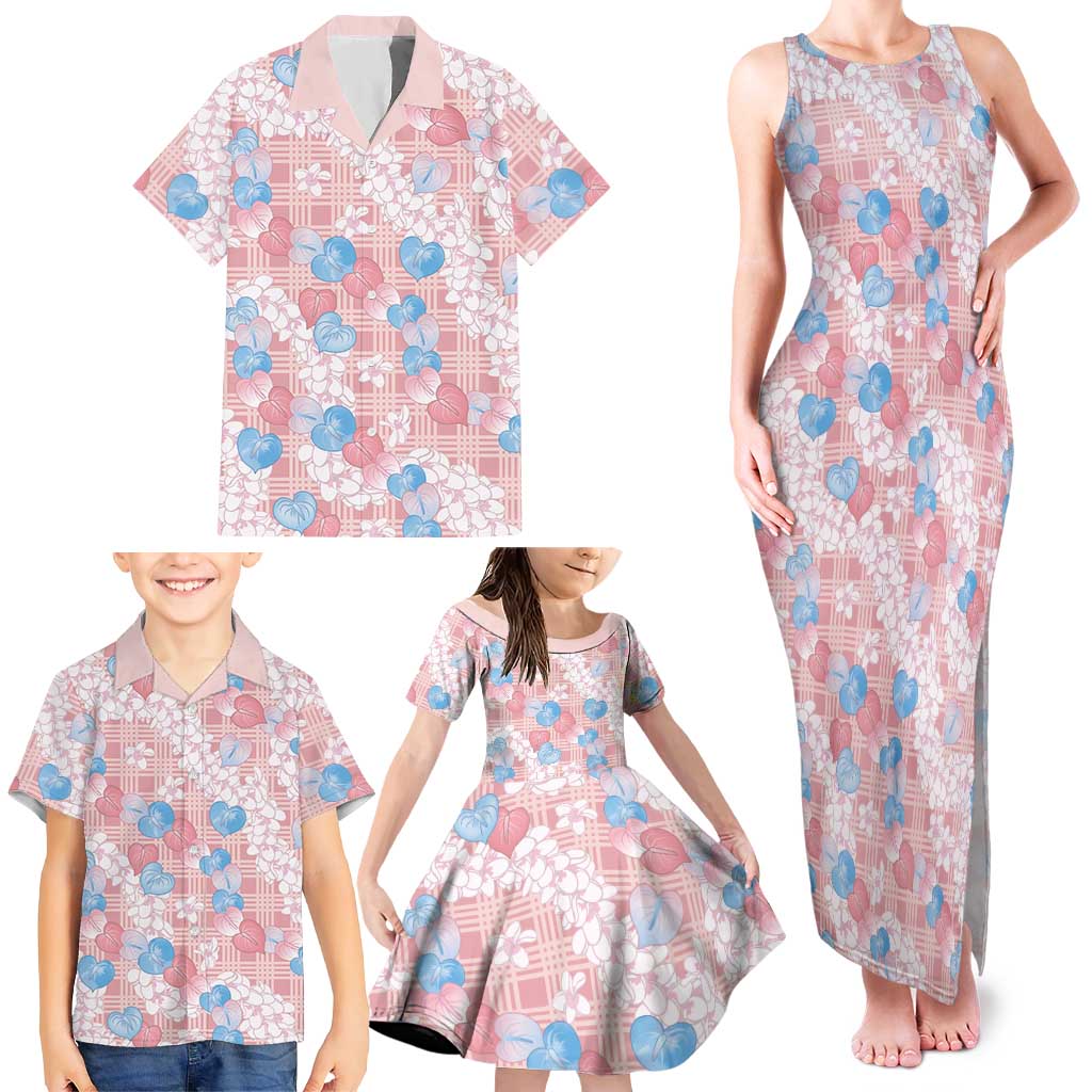 Anthurium Plumeria Lei Pastel Family Matching Tank Maxi Dress and Hawaiian Shirt Pink Hawaiian Splendid Palaka