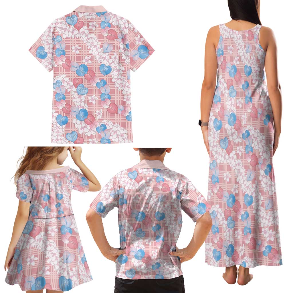 Anthurium Plumeria Lei Pastel Family Matching Tank Maxi Dress and Hawaiian Shirt Pink Hawaiian Splendid Palaka