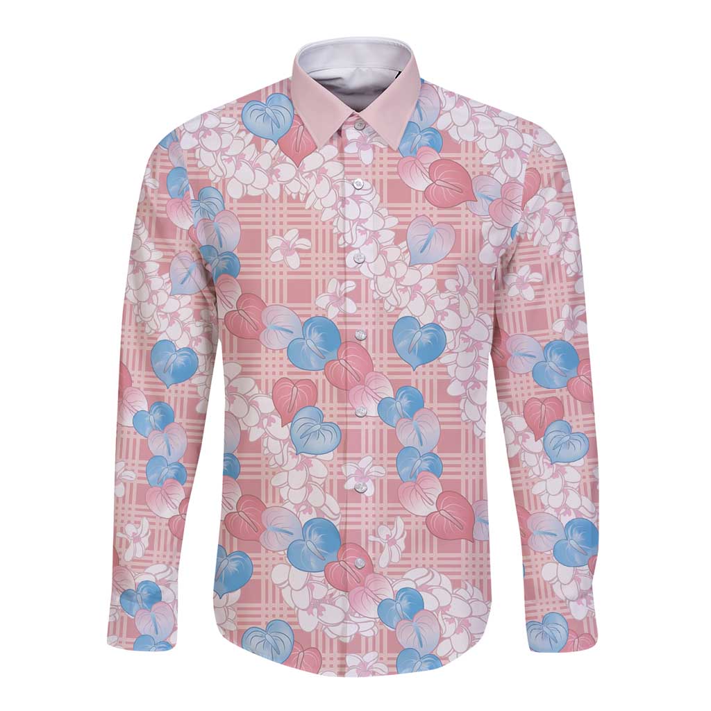 Anthurium Plumeria Lei Pastel Long Sleeve Button Shirt Pink Hawaiian Splendid Palaka