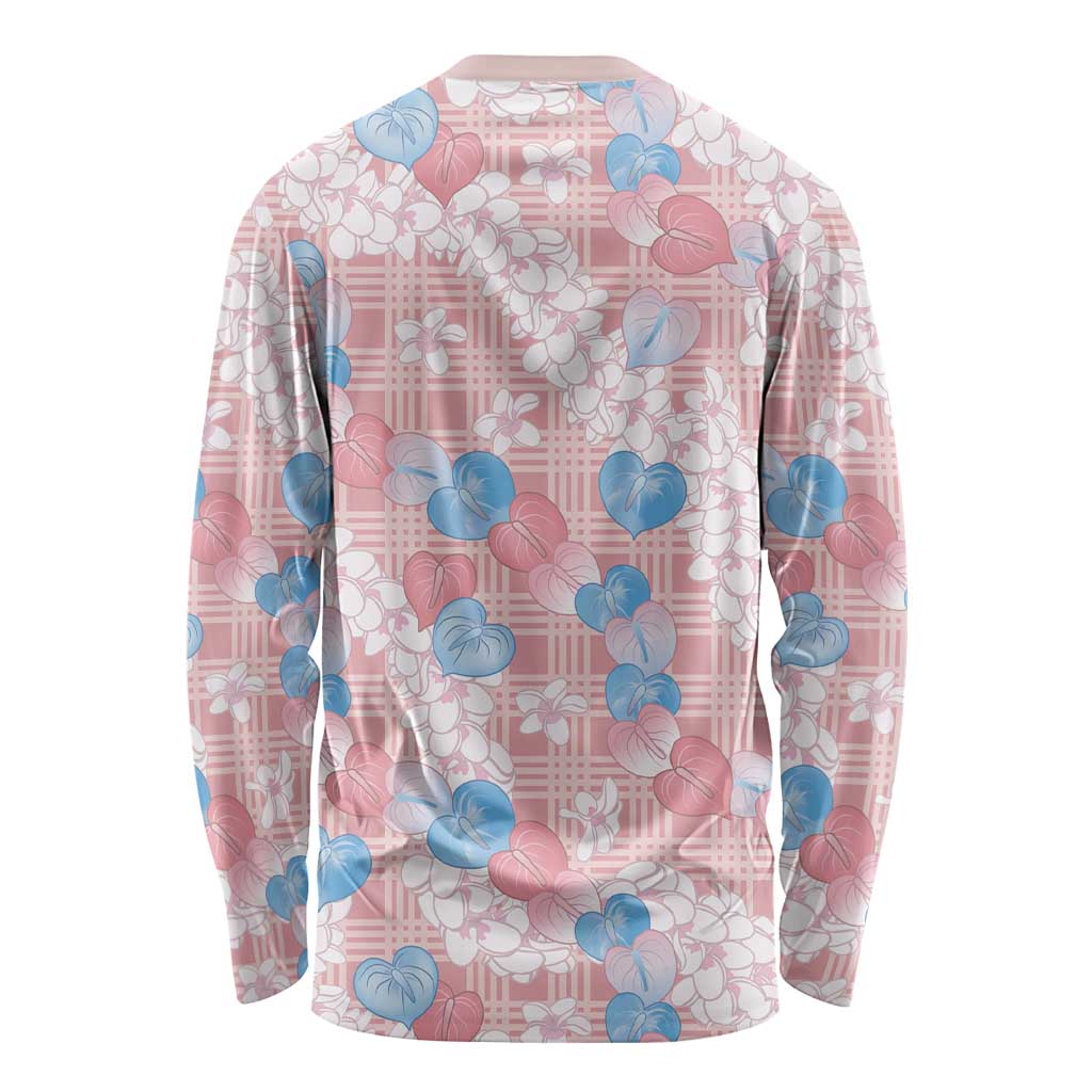 Anthurium Plumeria Lei Pastel Long Sleeve Shirt Pink Hawaiian Splendid Palaka