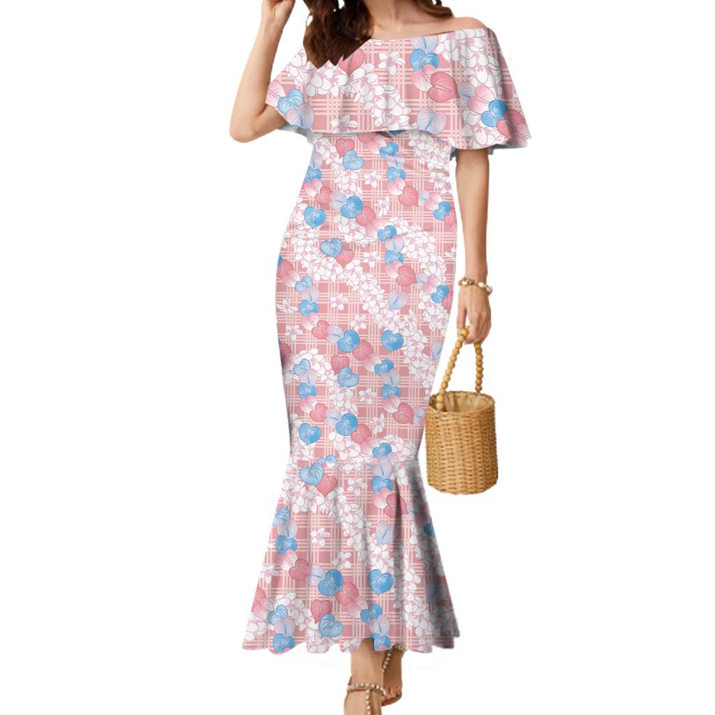 Anthurium Plumeria Lei Pastel Mermaid Dress Pink Hawaiian Splendid Palaka