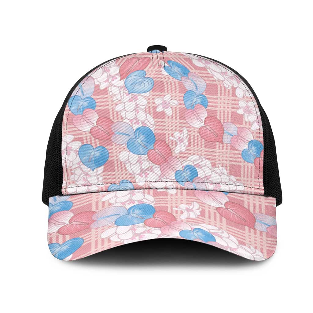 Anthurium Plumeria Lei Pastel Mesh Trucker Cap Pink Hawaiian Splendid Palaka