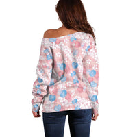 Anthurium Plumeria Lei Pastel Off Shoulder Sweater Pink Hawaiian Splendid Palaka LT01 - Polynesian Pride