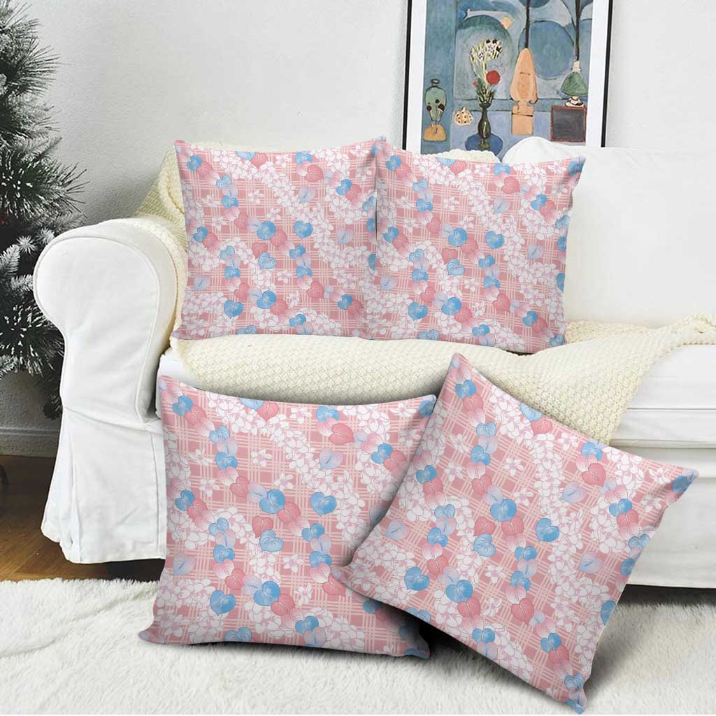 Anthurium Plumeria Lei Pastel Pillow Cover Pink Hawaiian Splendid Palaka LT01 - Polynesian Pride