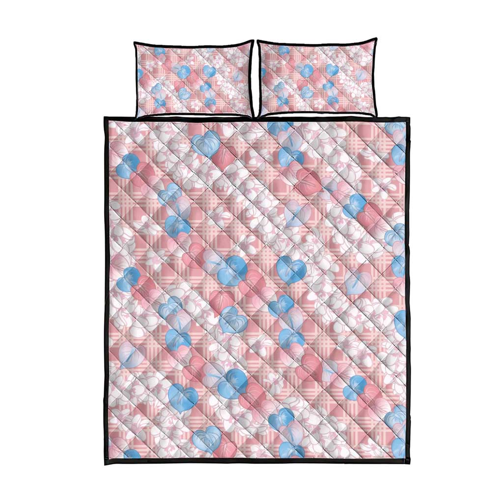 Anthurium Plumeria Lei Pastel Quilt Bed Set Pink Hawaiian Splendid Palaka