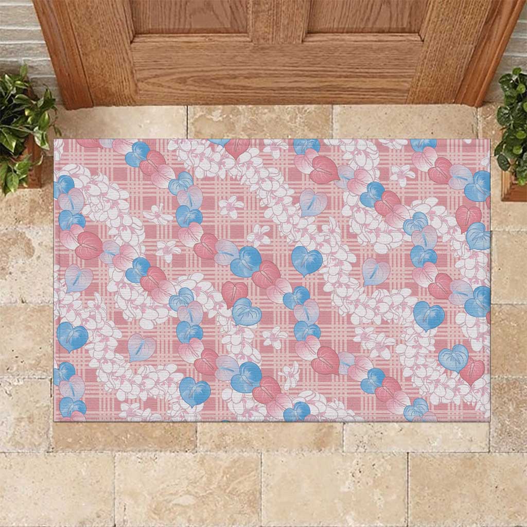 Anthurium Plumeria Lei Pastel Rubber Doormat Pink Hawaiian Splendid Palaka