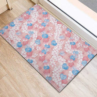 Anthurium Plumeria Lei Pastel Rubber Doormat Pink Hawaiian Splendid Palaka