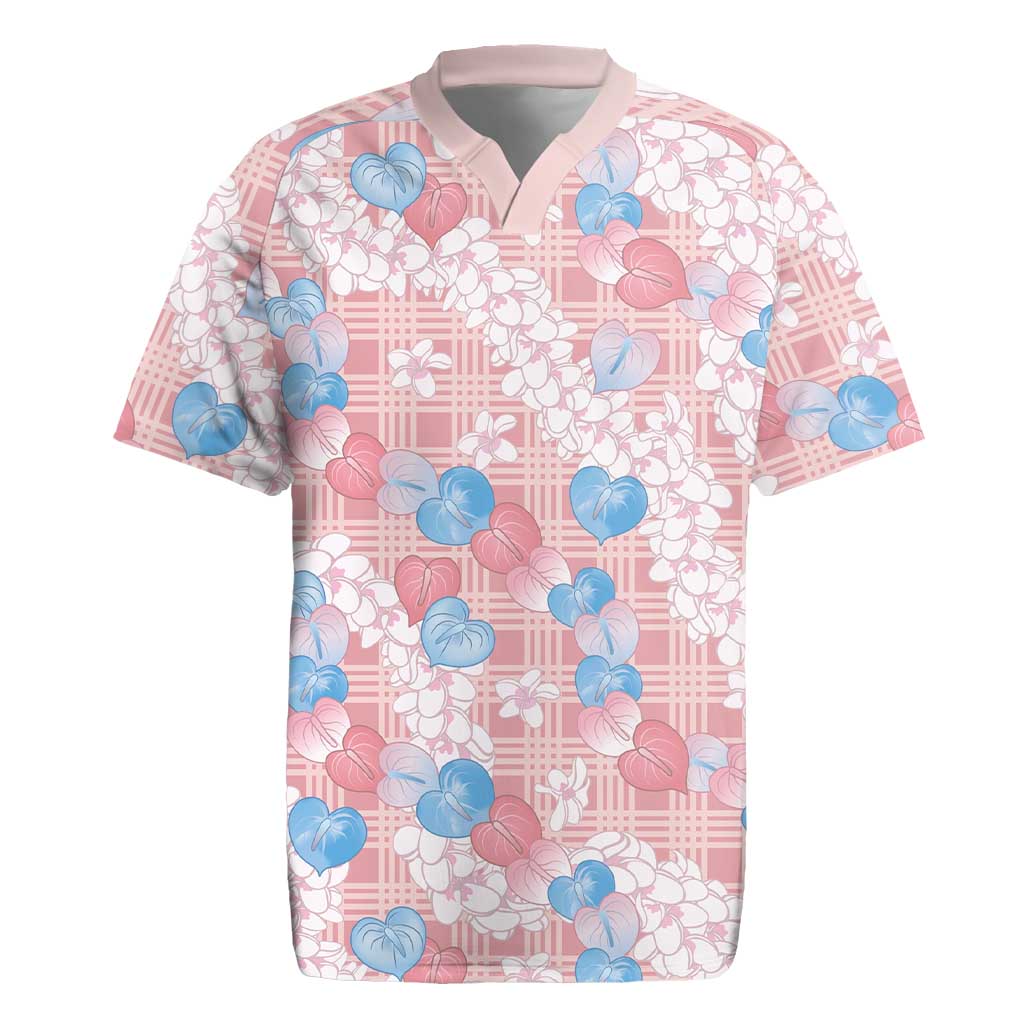 Anthurium Plumeria Lei Pastel Rugby Jersey Pink Hawaiian Splendid Palaka LT01 Pink - Polynesian Pride