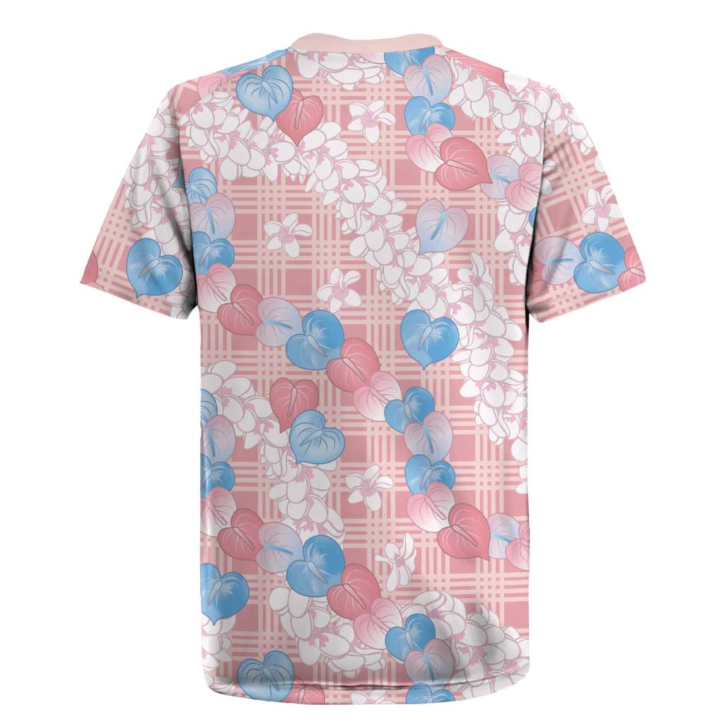 Anthurium Plumeria Lei Pastel Rugby Jersey Pink Hawaiian Splendid Palaka LT01 - Polynesian Pride