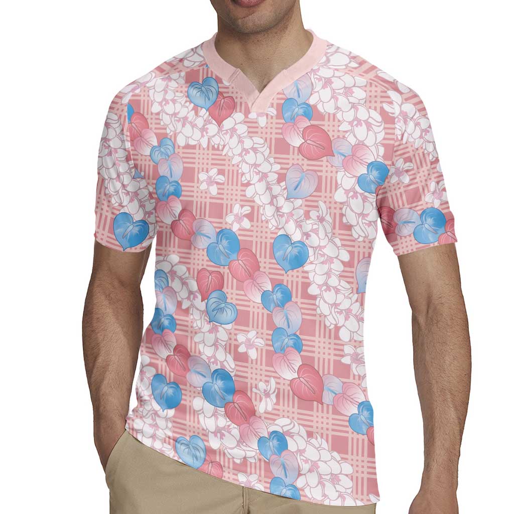 Anthurium Plumeria Lei Pastel Rugby Jersey Pink Hawaiian Splendid Palaka LT01 - Polynesian Pride