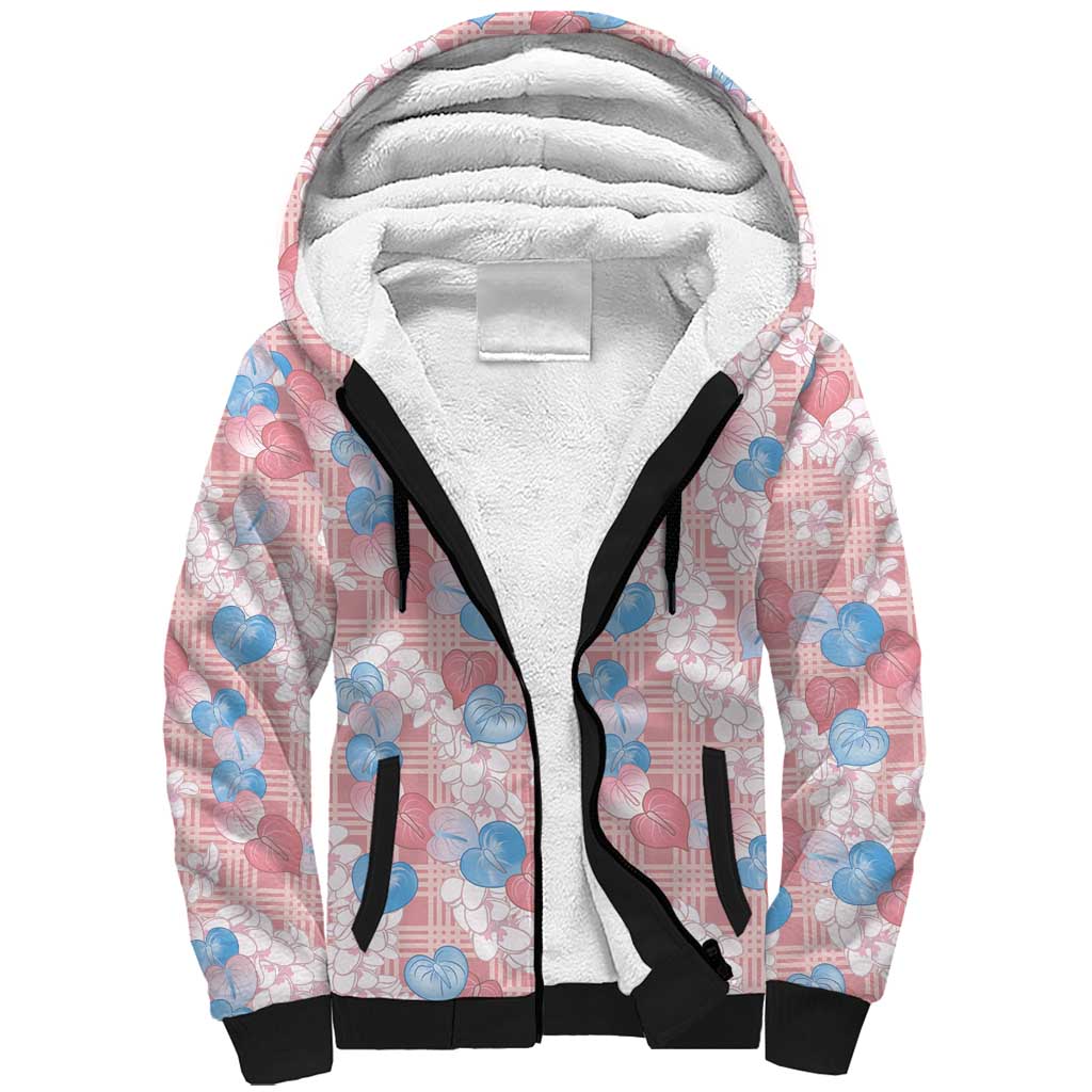 Anthurium Plumeria Lei Pastel Sherpa Hoodie Pink Hawaiian Splendid Palaka LT01 Unisex Pink - Polynesian Pride