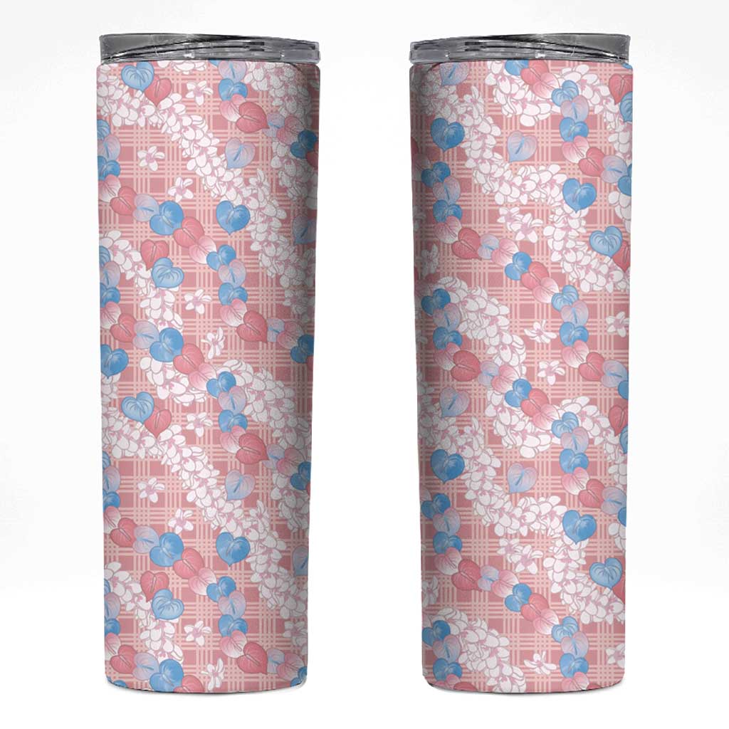 Anthurium Plumeria Lei Pastel Skinny Tumbler Pink Hawaiian Splendid Palaka LT01 Pink - Polynesian Pride