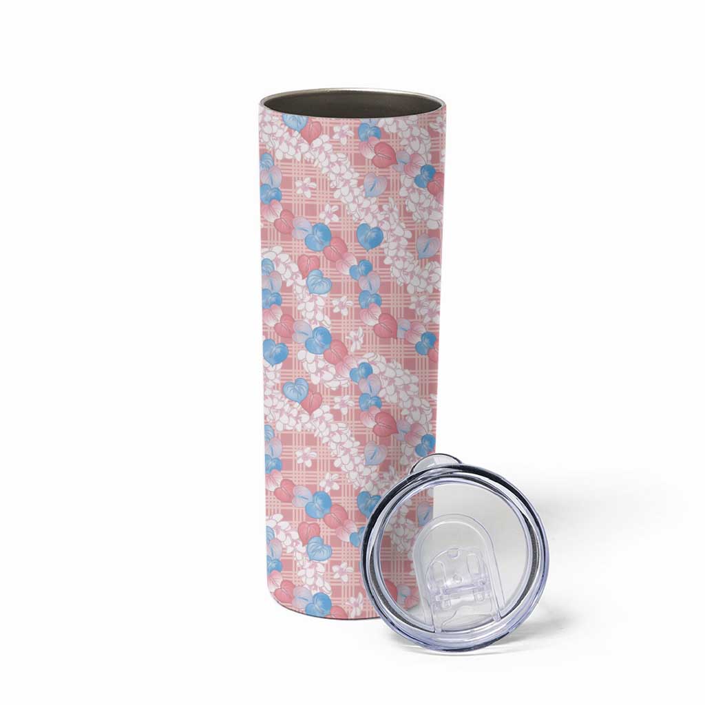 Anthurium Plumeria Lei Pastel Skinny Tumbler Pink Hawaiian Splendid Palaka LT01 - Polynesian Pride