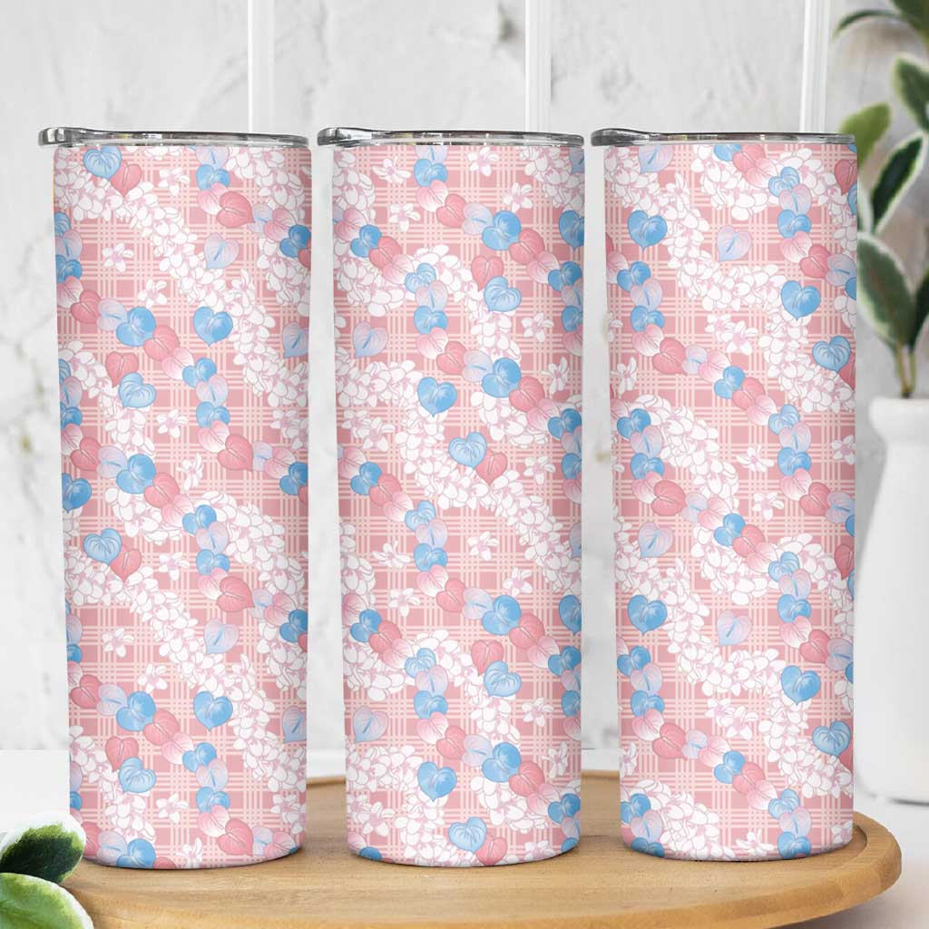 Anthurium Plumeria Lei Pastel Skinny Tumbler Pink Hawaiian Splendid Palaka LT01 - Polynesian Pride