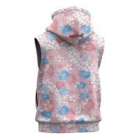 Anthurium Plumeria Lei Pastel Sleeveless Zip Hoodie Pink Hawaiian Splendid Palaka