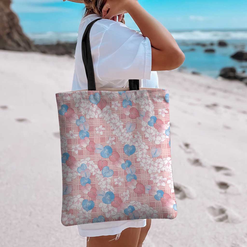 Anthurium Plumeria Lei Pastel Tote Bag Pink Hawaiian Splendid Palaka LT01 - Polynesian Pride