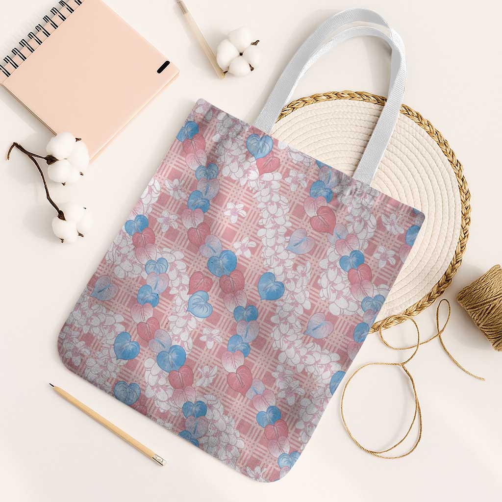 Anthurium Plumeria Lei Pastel Tote Bag Pink Hawaiian Splendid Palaka LT01 White Strap One Size Pink - Polynesian Pride