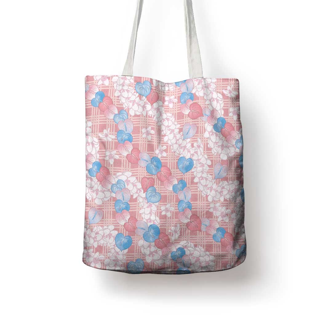 Anthurium Plumeria Lei Pastel Tote Bag Pink Hawaiian Splendid Palaka LT01 - Polynesian Pride