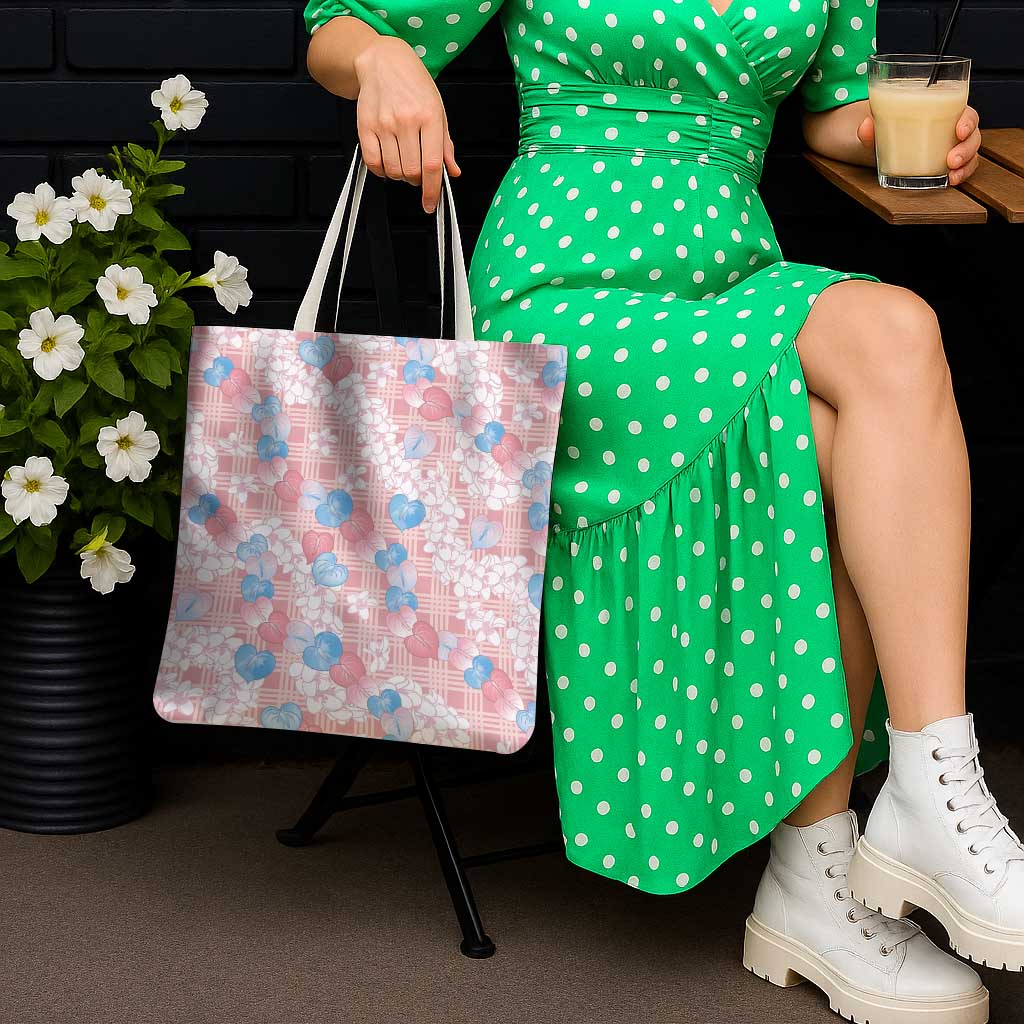 Anthurium Plumeria Lei Pastel Tote Bag Pink Hawaiian Splendid Palaka LT01 - Polynesian Pride