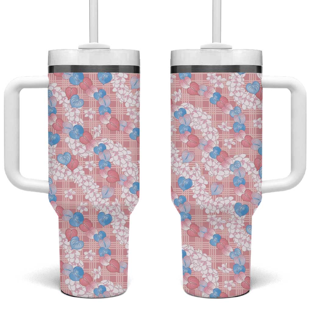 Anthurium Plumeria Lei Pastel Tumbler With Handle Pink Hawaiian Splendid Palaka