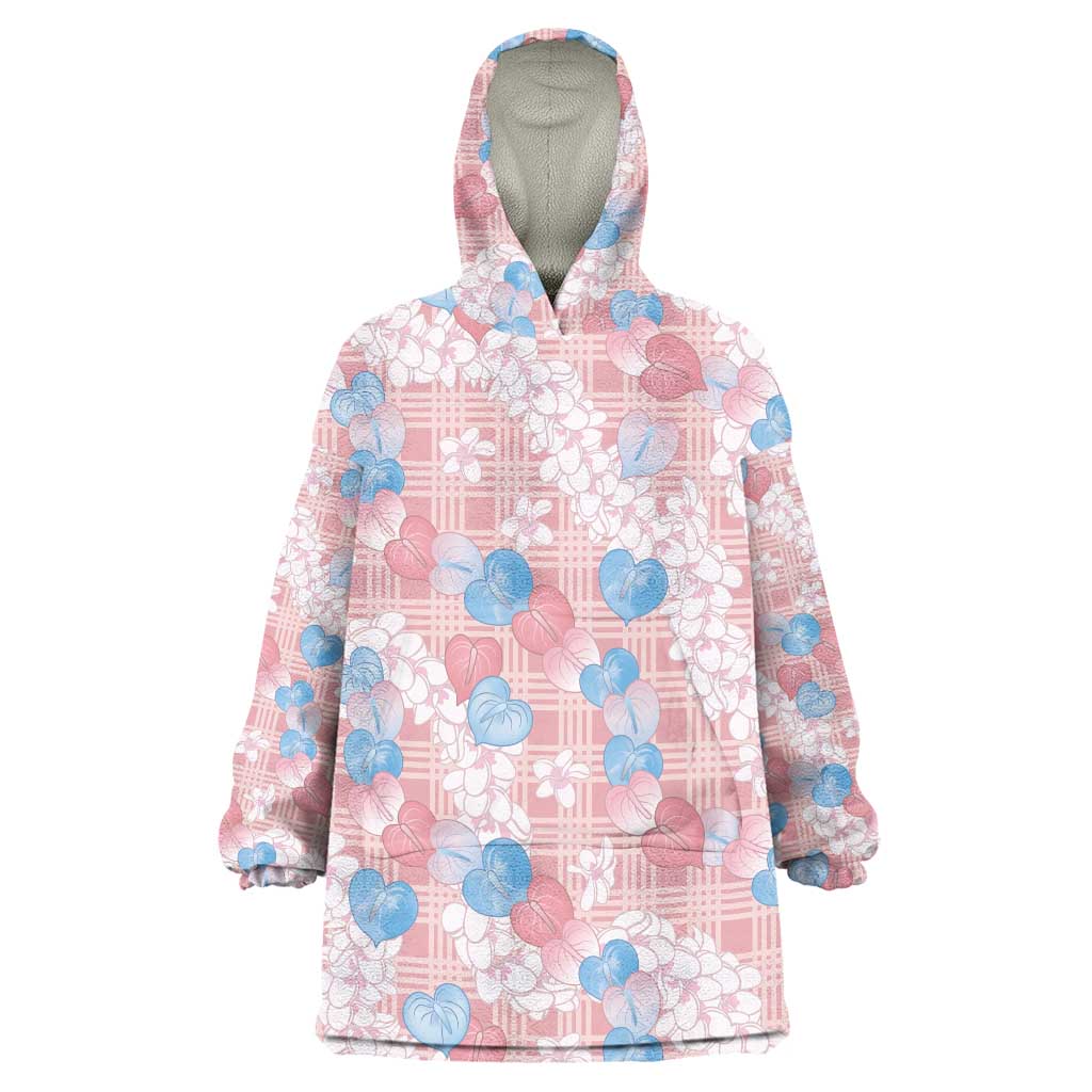 Anthurium Plumeria Lei Pastel Wearable Blanket Hoodie Pink Hawaiian Splendid Palaka LT01 One Size Pink - Polynesian Pride