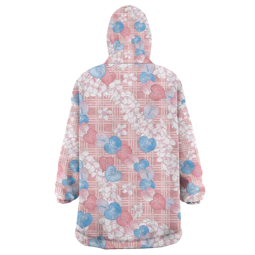 Anthurium Plumeria Lei Pastel Wearable Blanket Hoodie Pink Hawaiian Splendid Palaka LT01 - Polynesian Pride