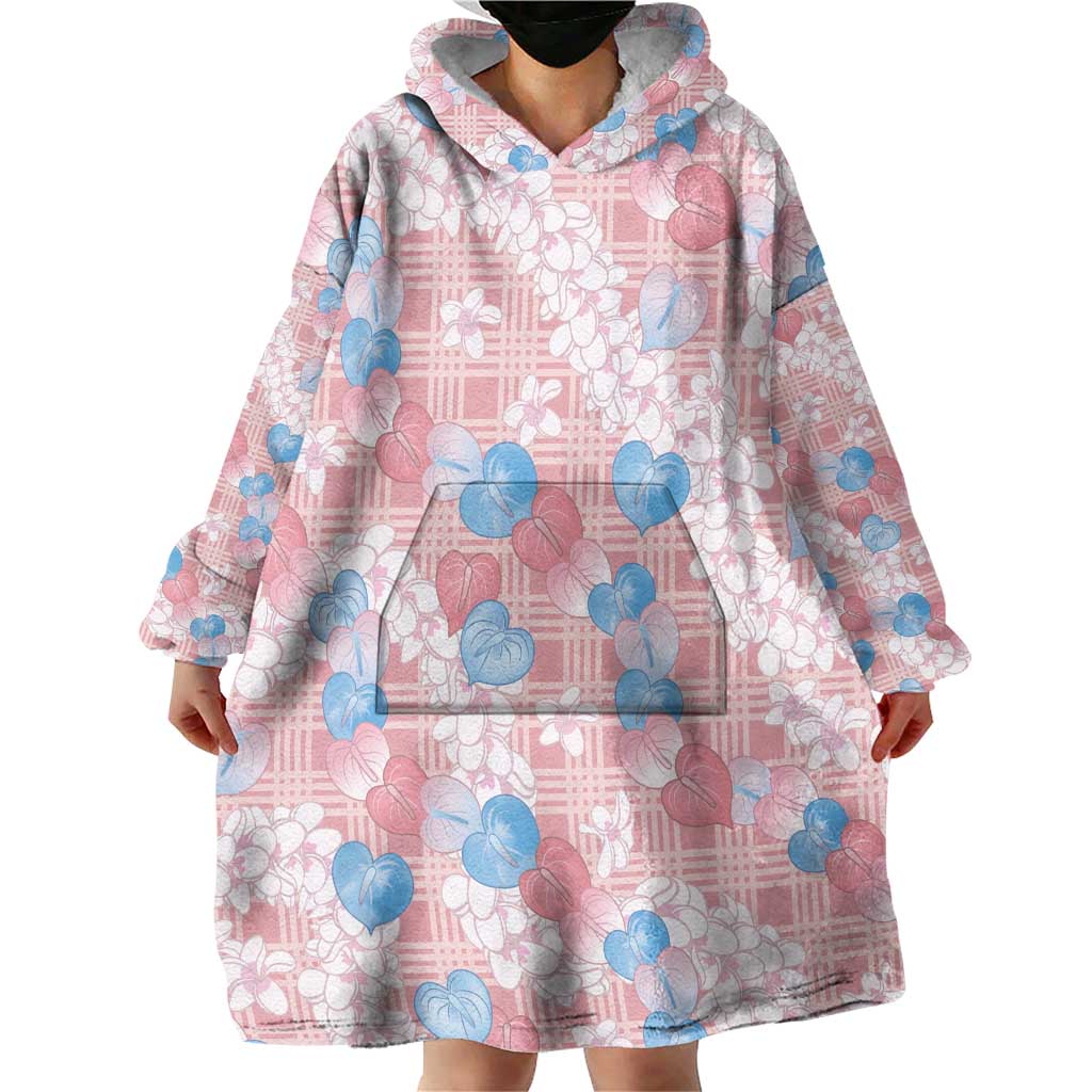 Anthurium Plumeria Lei Pastel Wearable Blanket Hoodie Pink Hawaiian Splendid Palaka LT01 - Polynesian Pride